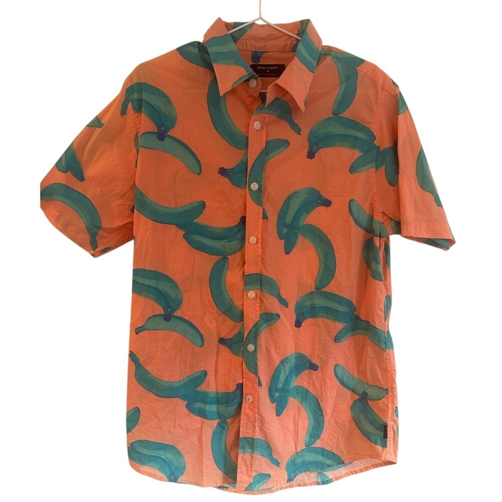 Ocean Current Orange and Teal Banana Print‎ Shirt